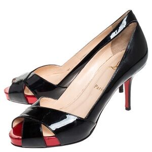 Christian Louboutin Shelley 85 patent leather criss cross peep toe stiletto heel